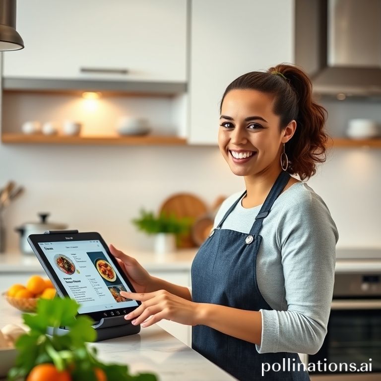 Person cooking with a tablet showing a recipe