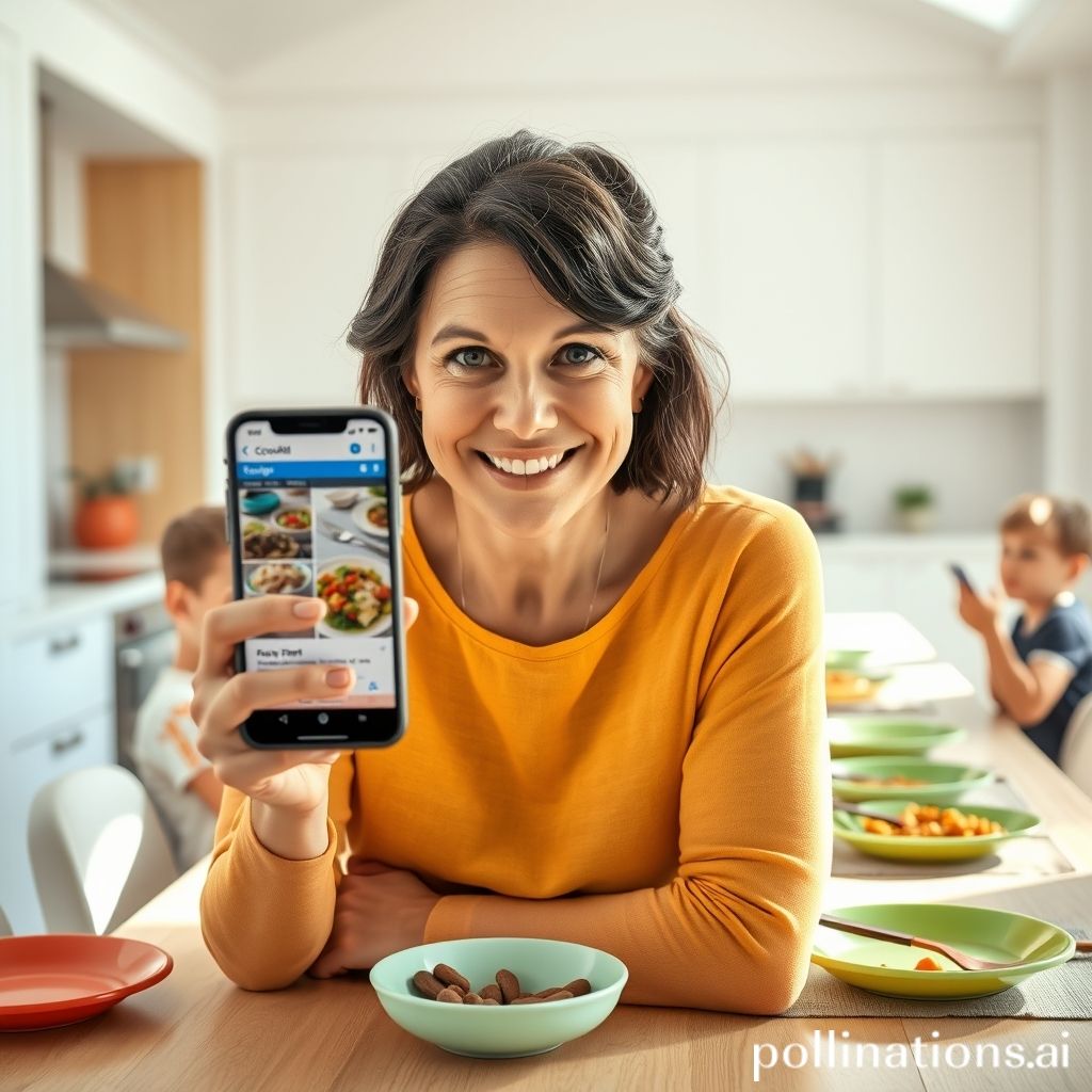 A mom happily cooking dinner with her kids