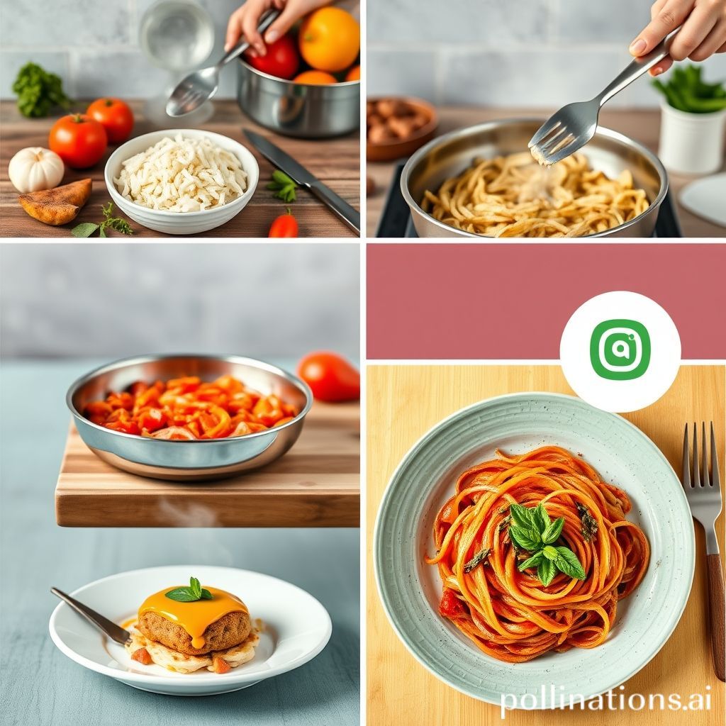 Various stages of cooking, from raw ingredients to a finished dish