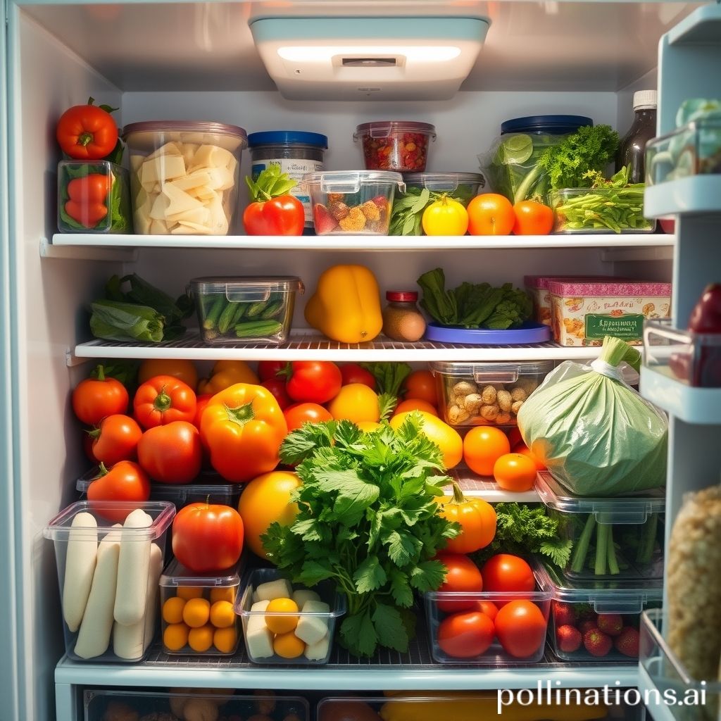 Overstuffed refrigerator with fresh ingredients