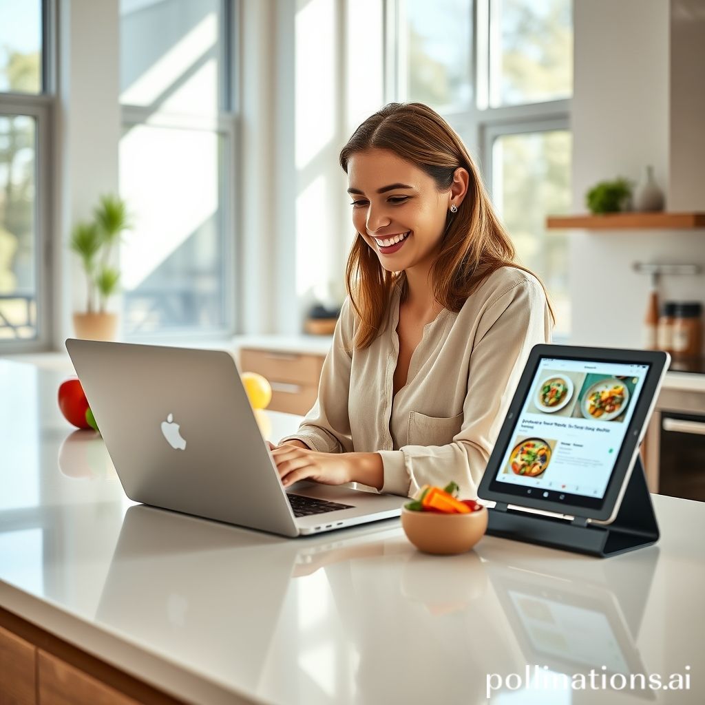 Woman working on laptop while CookAI plans dinner